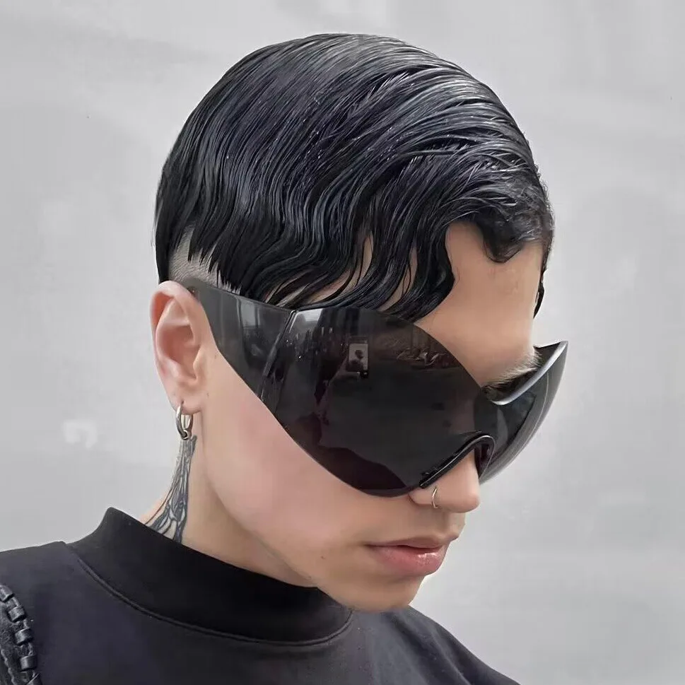 

Y2k Oversized One Piece Sunglasses 2000 Sport Sun Glasses Hiphop Woman Men Steampunk Fashion Goggle Big Frame Grey Shades New