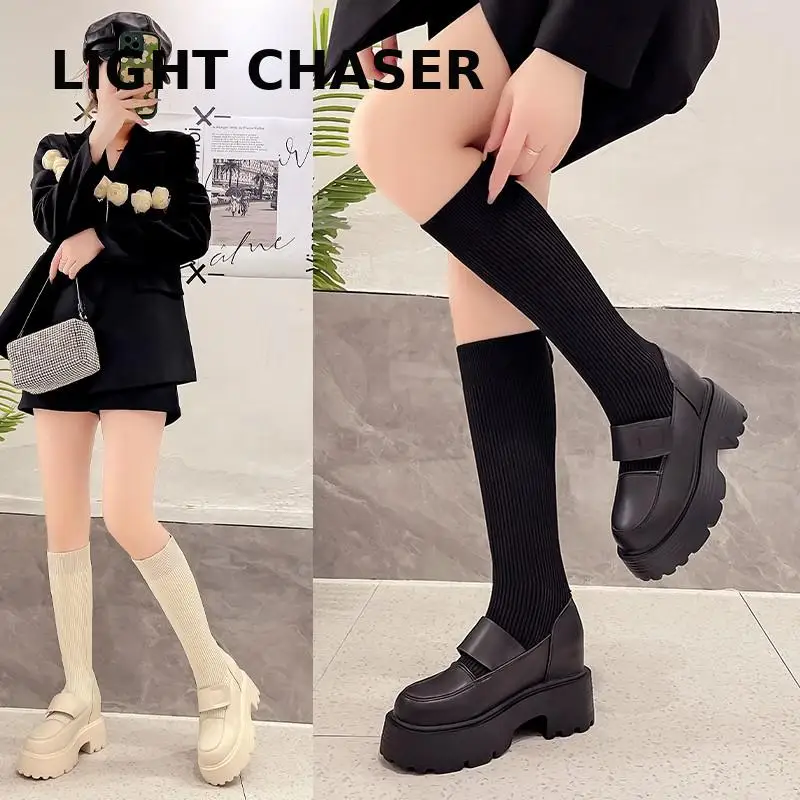 Autumn And Winter New Female Elastic Socks Boots Knitted Soles And Knee Long Boots Tight Calf High -heeled Shoes Women's Boots