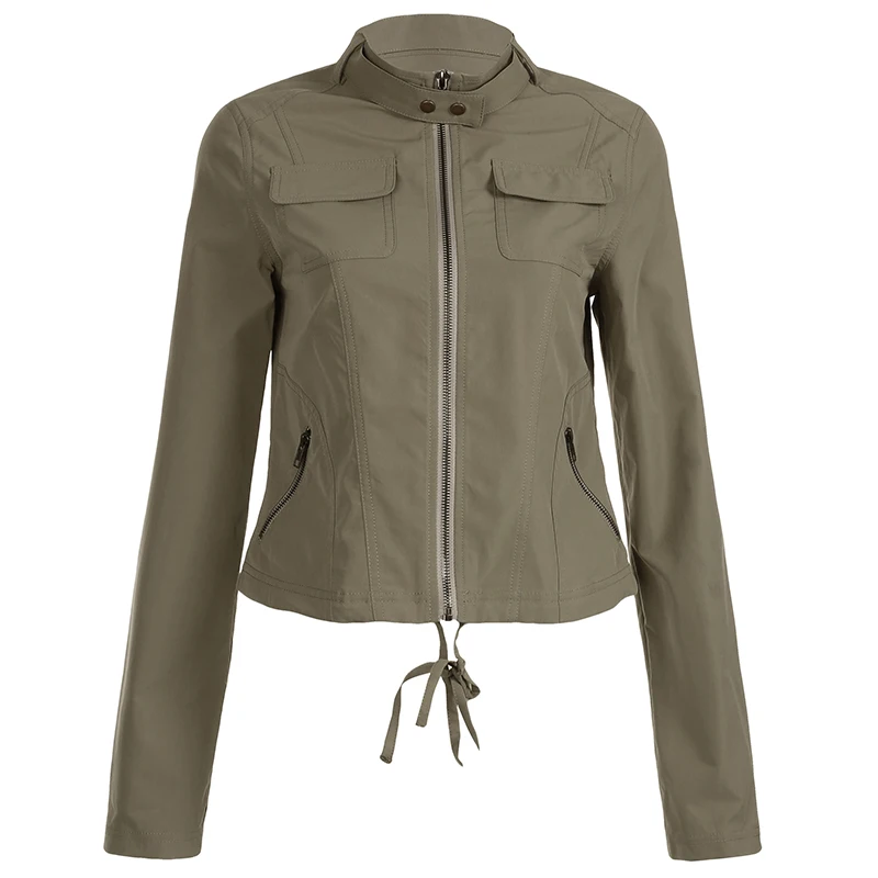 Women Patchwork Stand Collar Military Jacket Vintage Y2K Autumn Pockets Zipper Coat Grunge Style Streetwear Outfits