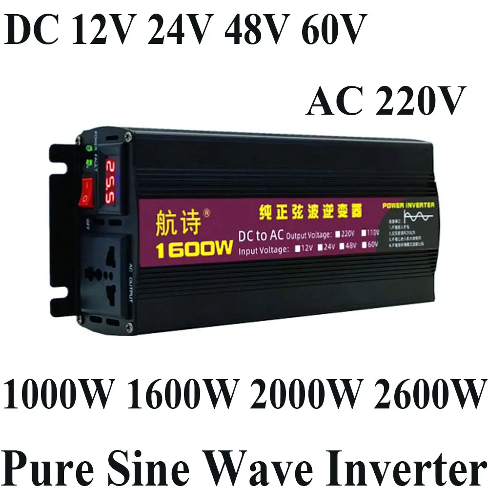 

Inverter 12V 220V Pure Sine Wave 24V 48V 60V Transformer 1000W 1600W 2000W 2600W Convert Multi-Function Socket Car Inverter