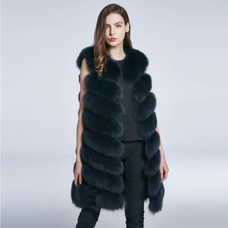 Fox Fur Grass Vest Oblique Row Women's Long Fur Coat Vest Autumn and Winter