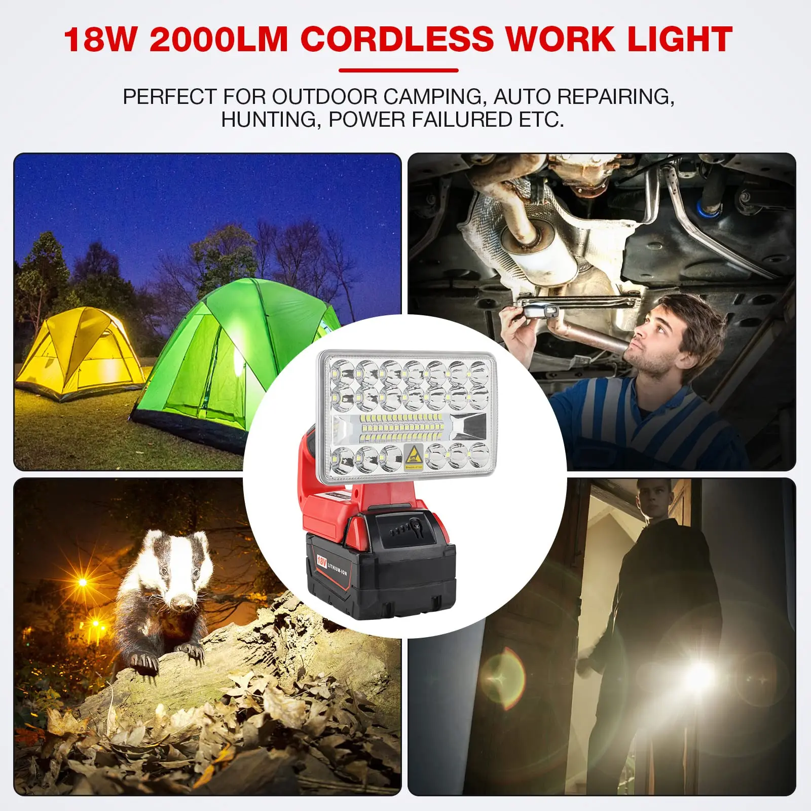 LED Work Light Flashlight For Milwaukee m18 18V Battery 18w 2000lm Portable Floo