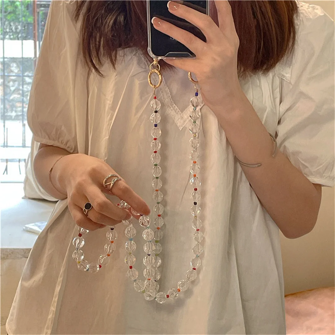 thumbnail image 1 of Colour Beads Lanyard Shockproof Case For iPhone 15 14 plus 13 12 11 Pro mini X XS Max XR 7 8 Plus SE 2020 Hand Chain Clear Cover, 1 of 5