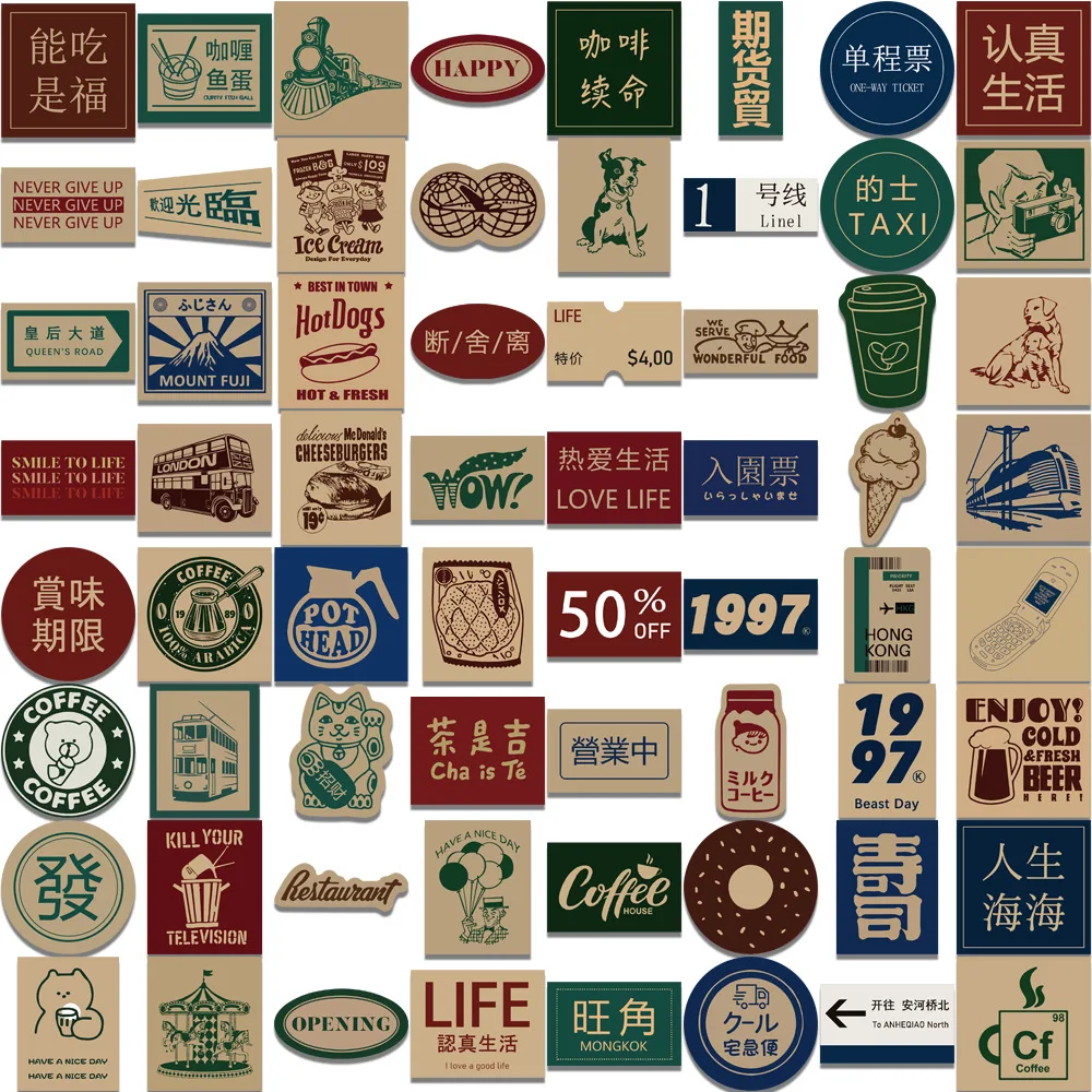 65Pcs 레트로 홍콩 스타일 낙서 스티커 컬렉션 장식 데칼 DIY 노트북 수하물 냉장고 자동차 스티커 장난감 선물