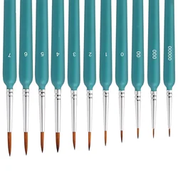 11-Piece Miniature Art Paint Brush Set for Watercolors, Gouache, and Oil Paints (Blue)