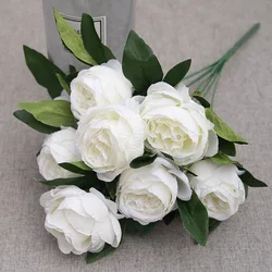 Elegant Burgundy Rose Bouquet - Artificial Floral Arrangement for Home Decor, Weddings, and Events (White)