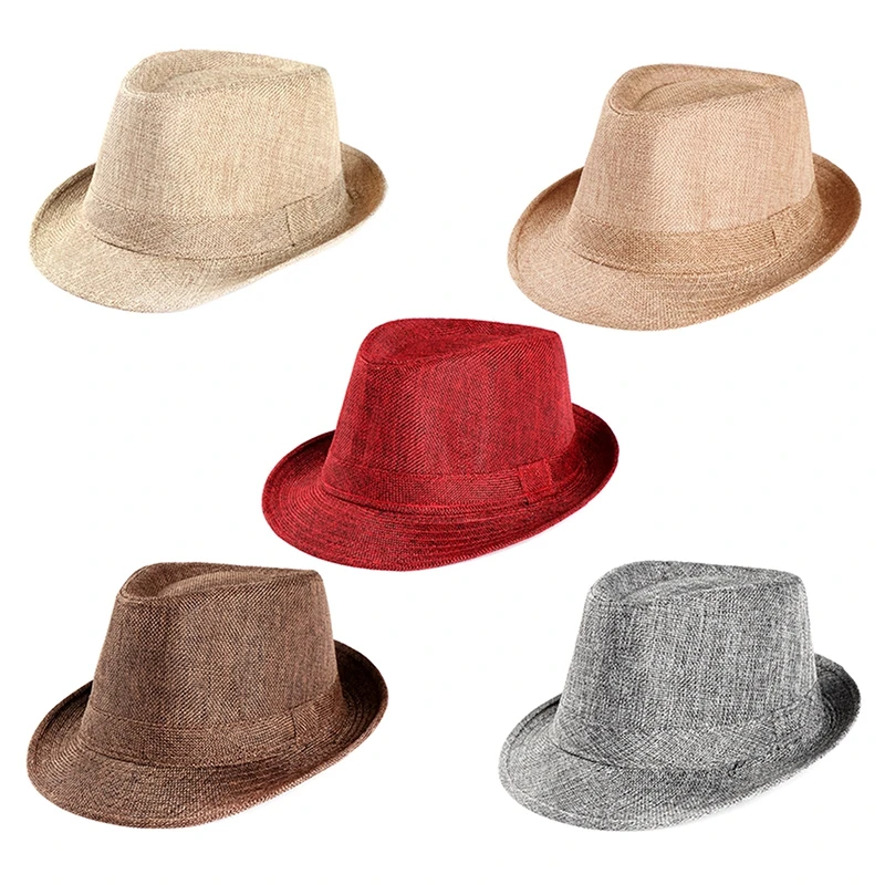 Breathable Linen Jazz Hat Men Women Summer Chapeau 1920s Classic Panama Hats Performance Party Costume Fashion Cowboy Caps Retro 2