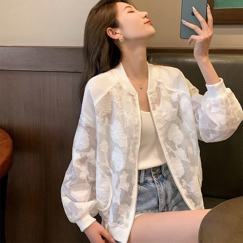 Summer Korean Fashion Sun Protection Coat Long Sleeve Mesh Breathable