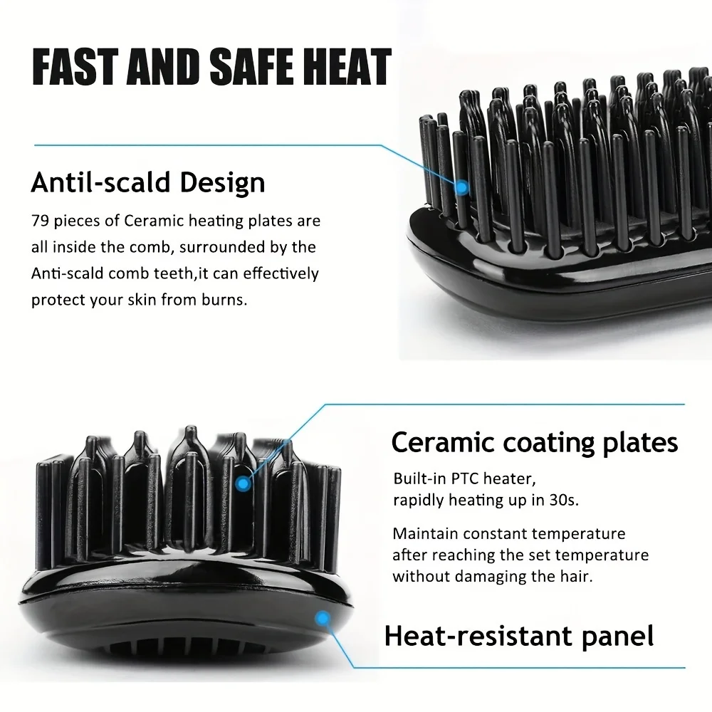 Ceramic Ionic Hair Straightener Brush Salon Fast Heating Hair Straightening Brush Anti-Scald Hair Beard Straightener Comb 2