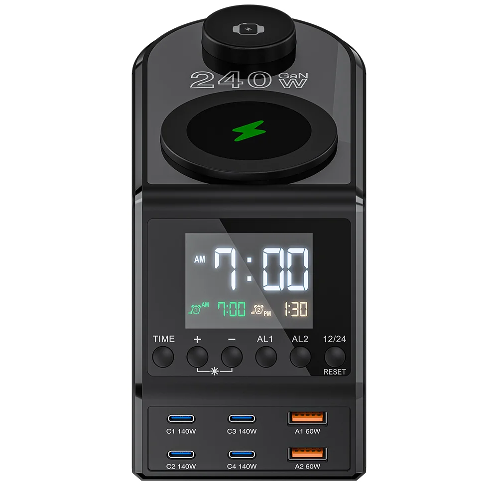 Blitzwolf BW-FW10 10-em-1 240W Carregador de despertador sem fio 2USB-A + 4USB-C PD3.1/3.0 QC4.0/3.0/2.0 PPS AFC SCP Carregador rápido