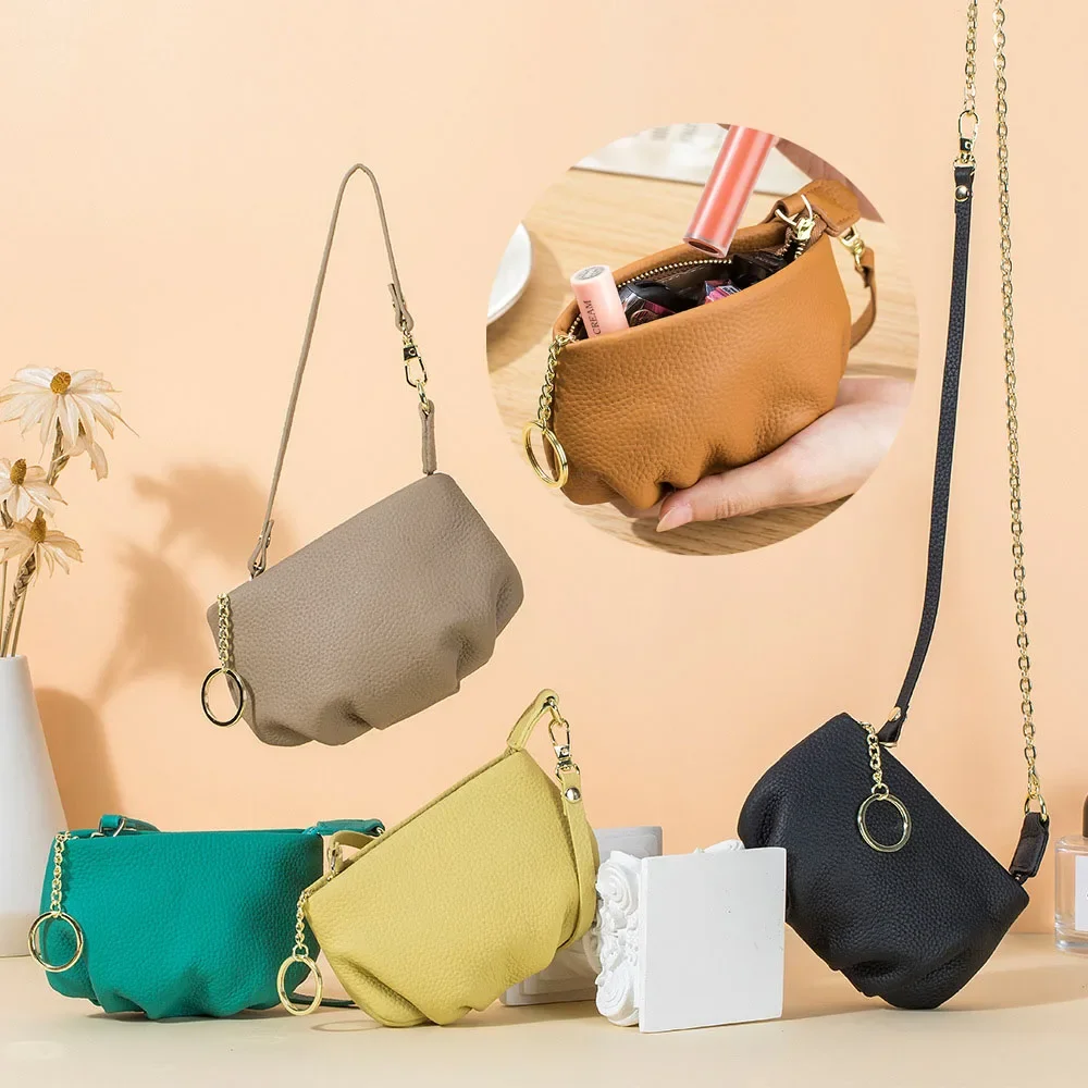 

Fashion New Leather Mini Small Bag for Women Coin Purse Casual Cowhide Mini Bag Mobile Phone Bag Plaid Crossbody Dumplings Bags