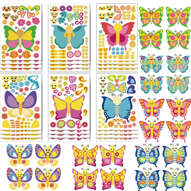 

6-24sheets Make Your Own Butterfly Stickers Children Kids DIY Make A Face Jigsaw Puzzle Sticker Scrapbooking Decals Toys Gifts