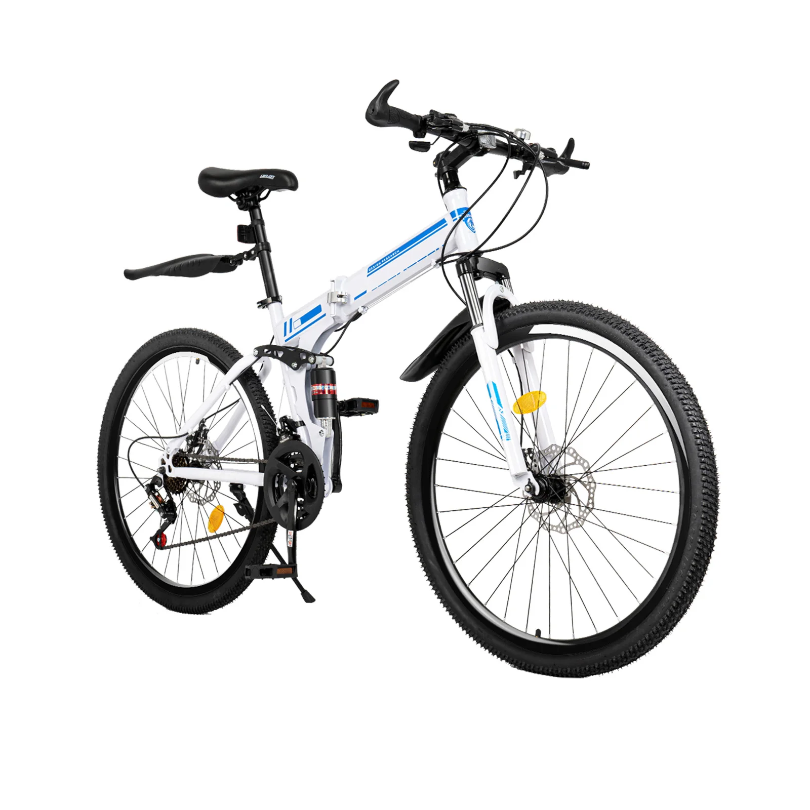 26 Inch Folding Mountain Bicycle 21 Speeds Portable Foldable Bike High Carbon Steel Body Dual Disc Brakes Bicycle
