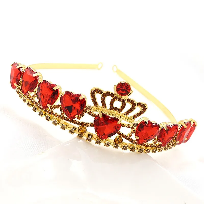 Sposa Matrimonio Corona Principessa Strass Tiara Cristallo Rosso Pesca Cuore Corona Diadema Ragazze Bambini Tiara Corona Diadema