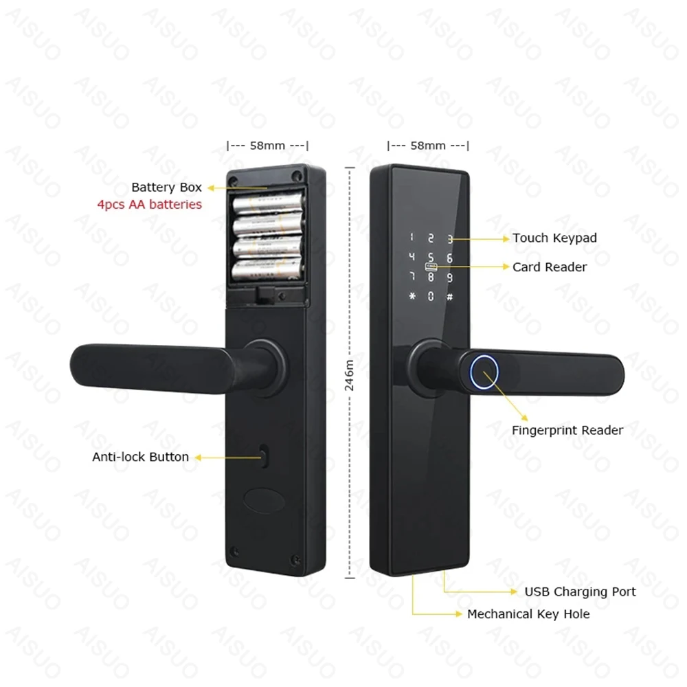 AISUO M4 TUYA electronic lock WIFI smart door lock fingerprint password IC card key USB charging smart home smart door lock,smart lock,electronic lock,fingerprint door lock,password lock