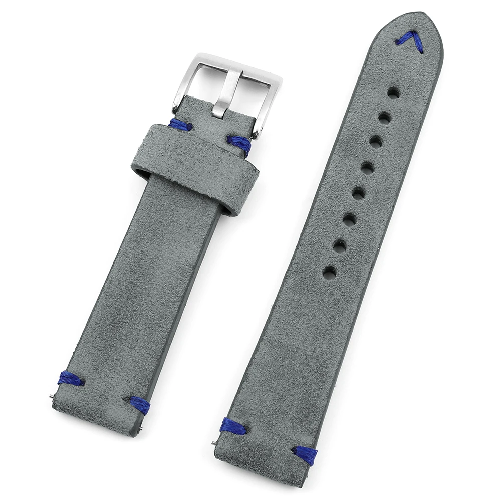 Cinturino Orologio In Pelle Scamosciata 20mm 22mm - Morbido Con Fibbia Ad Ardiglione - Sostituzione Universale