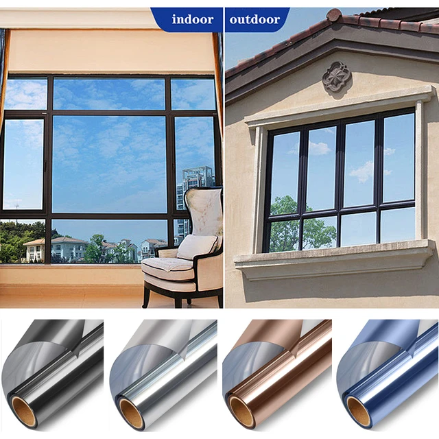 One Way Mirror Window Film Privacy Solar Self Adhesive Film for Home Heat  Control Reflective Glass Vinyl Sun Block Window Tint