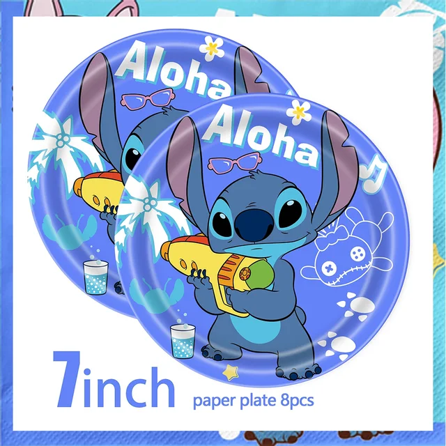 Fournitures de fête Disney Lilo & Stitch, assiettes, nappe, ballons, décoration de gâteau, boîte cadeau, décoration de fête d'anniversaire, réception-cadeau pour bébé 3