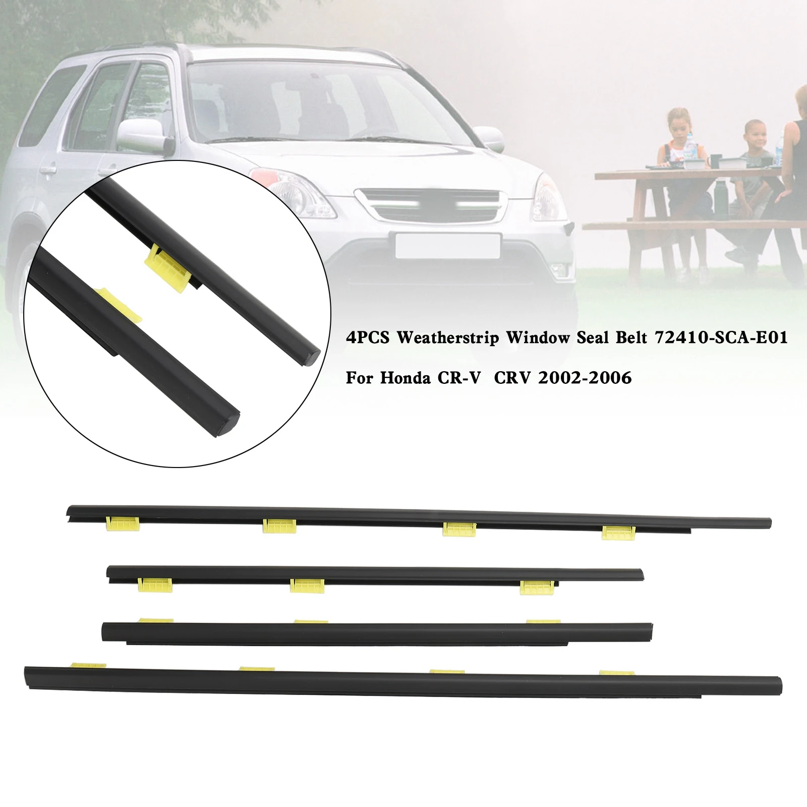 4Pcs Weatherstrip Window Seal Belt Muslimah Per Honda Cr-V Crv 2002 2003 2004 2005 2006 Weather Strip