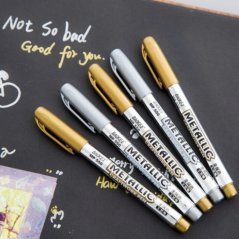 1Pc Gold Silver Paint Marker Water-base Marker Pen For Ceramics Glass Fabric Leather Dark Paper Painting Doodling DIY Crafts