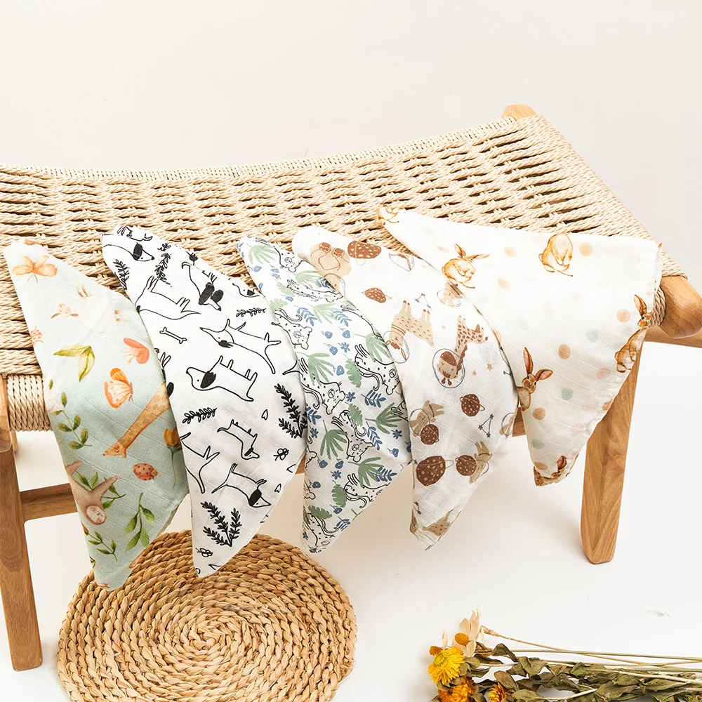 HappyFlute 5Pcs/set Muslin Swaddle Feeding Burp Cloth Newborn Soft Cotton Baby Blanket 60*60cm 3