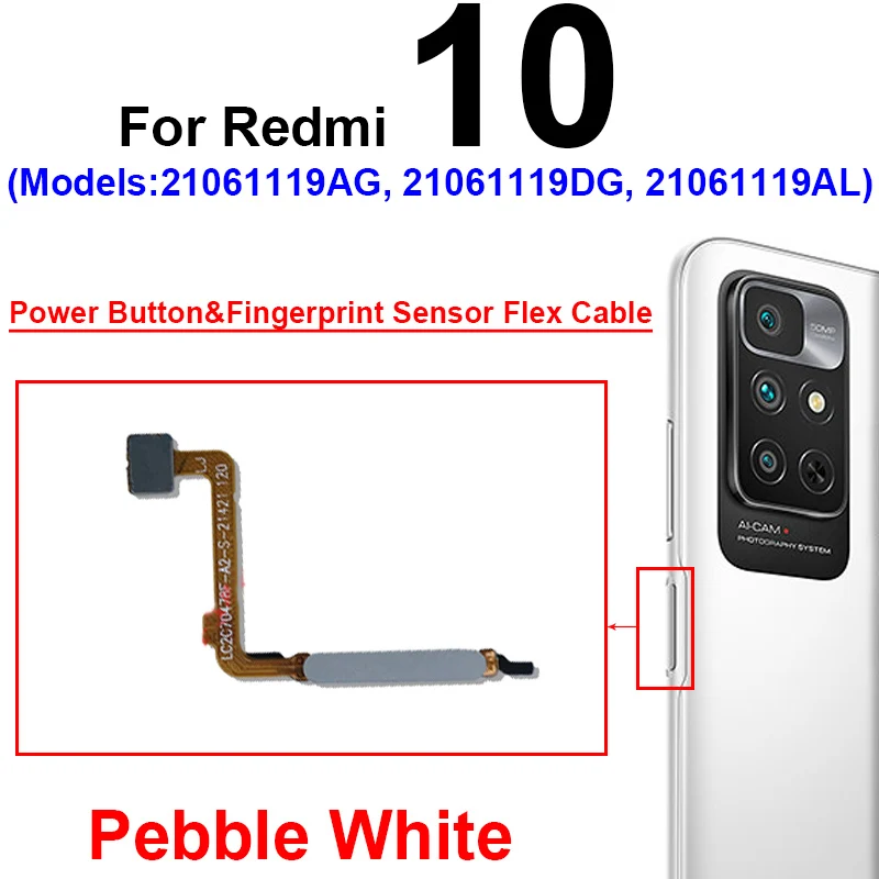 Bouton Lecteur Empreinte Flexible Pour Xiaomi Redmi 10 (2022) – Gris Carbone – Neuf