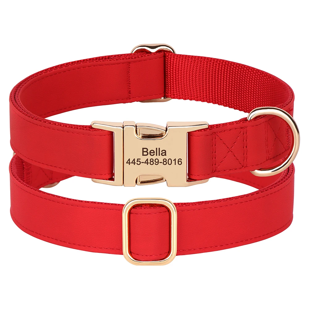 Personalisiertes Hundehalsband aus PU-Leder, kostenlose gravierte Haustierhalsbänder, individuelle ID-Namenskette für kleine, mittelgroße und große Hunde, 9 Farben – Detail 11