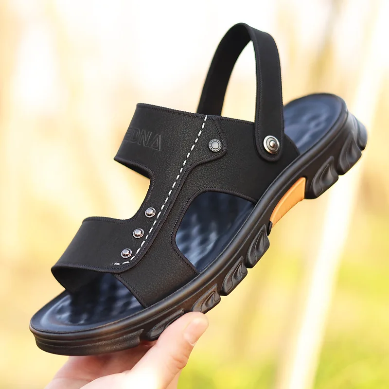 

Summer Man Fashion Massage Sandals Slippers Beach Slowly-recoverable Men's Genuine Split Leather Casual Soft Comfortable Shoes