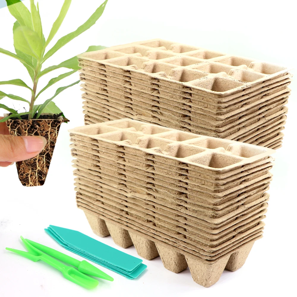 Biodegradable Seed Starter Tray for Garden Greenhouse Plants Cucumber Pepper Herbs Grow Seedling Pots Paper Pulp Nursery Cup