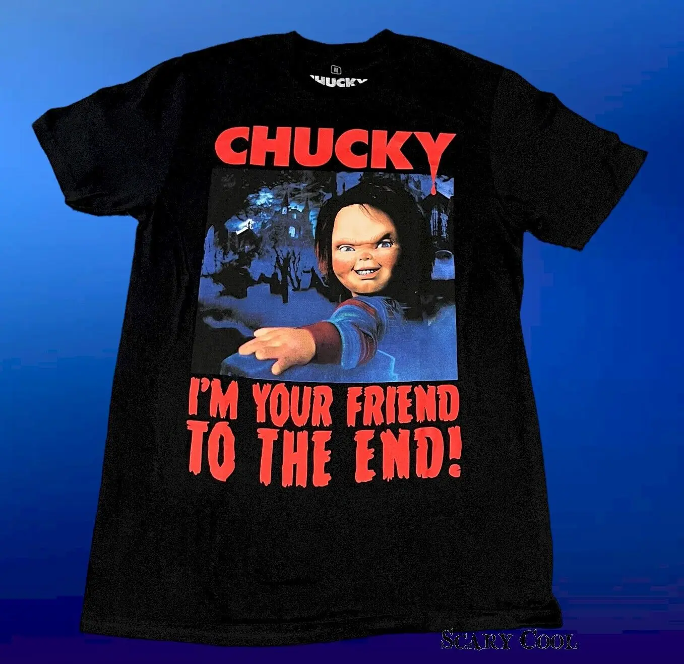 Новинка, Мужская Винтажная футболка с возвратом денег, с рисунком Чаки, детские игры, с надписью Friend To The End 1988