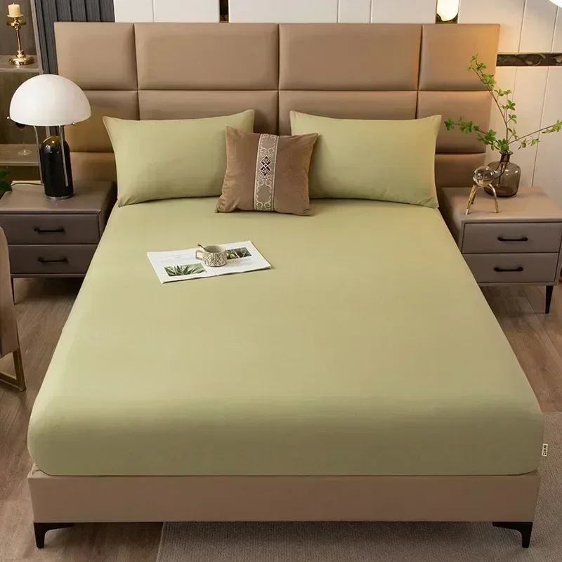 Solid color washed raw cotton sheet, single piece full protection cover, sheet, cover, and mattress 169