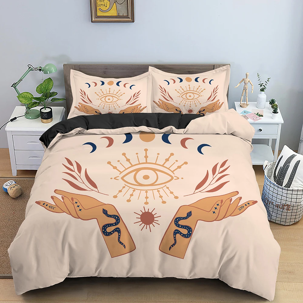 

Khaki Hand Palm Duvet Cover Magic Mandala Hand of Fatima Quilt Cover Hamsa Hand Bedroom Decoration for Women Adults Unique Gifts