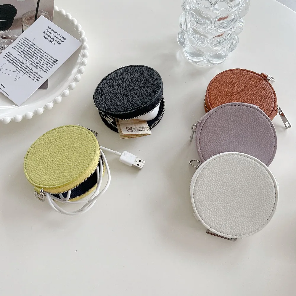 Fashion Women PU Leather Coin Purse Lovely Round Zipper Short Small Wallet Japanese Korean Style Headset Card Bag