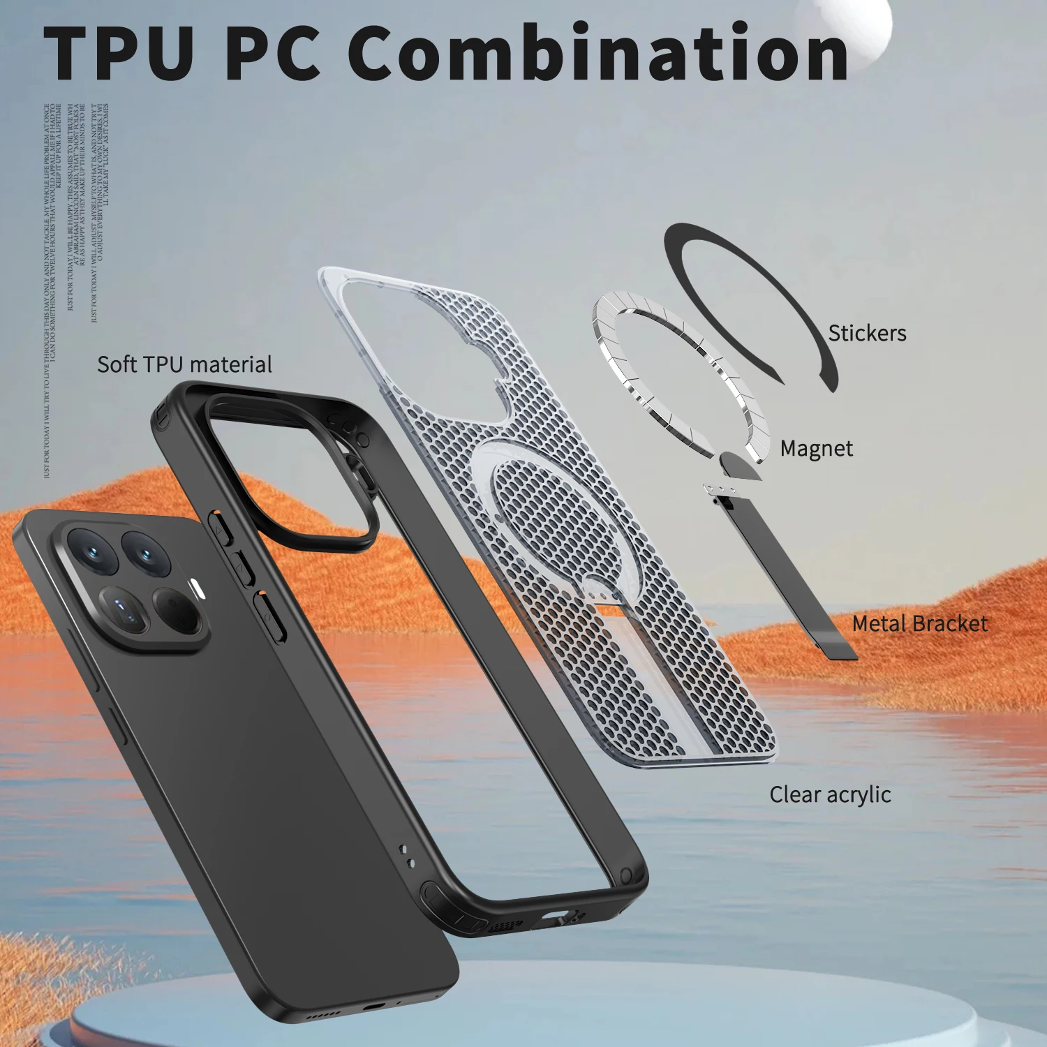 Magnetic Armor Cooling Phone Case with Metal Kickstand and Acrylic Back