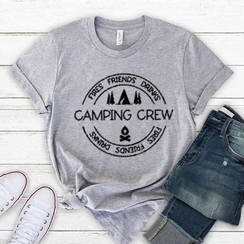 

Camping Crew Shirt Fires-Friends-Drinks Vacation T-Shirt Nature Lover Adventure Lover y2k aesthetic graphic tee