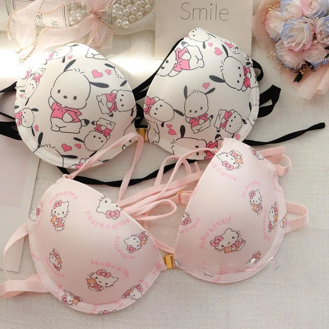 Hello Kitty Sanrio Kawaii Cartoon Girls Bra Front Buckle Hanging Neck Strap  Cute Pachacco Small Chest Student Underwear - AliExpress