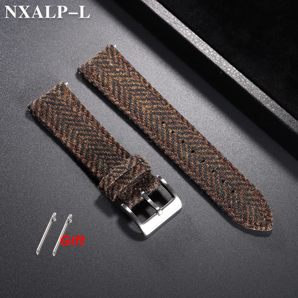 Vintage Genuine Leather & Tweed Nylon Quick Release Weave Bracelet Watch Band
