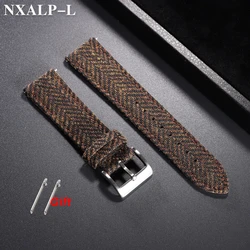 Vintage Genuine Leather & Tweed Nylon Quick Release Weave Bracelet Watch Band - 22mm (Brown)