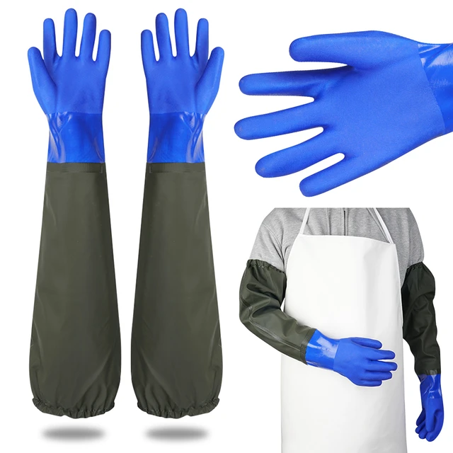 Gants de travail longs en PVC imperméable avec doublure en coton Gants  résistants aux opérations de pêche : : Outils et Bricolage