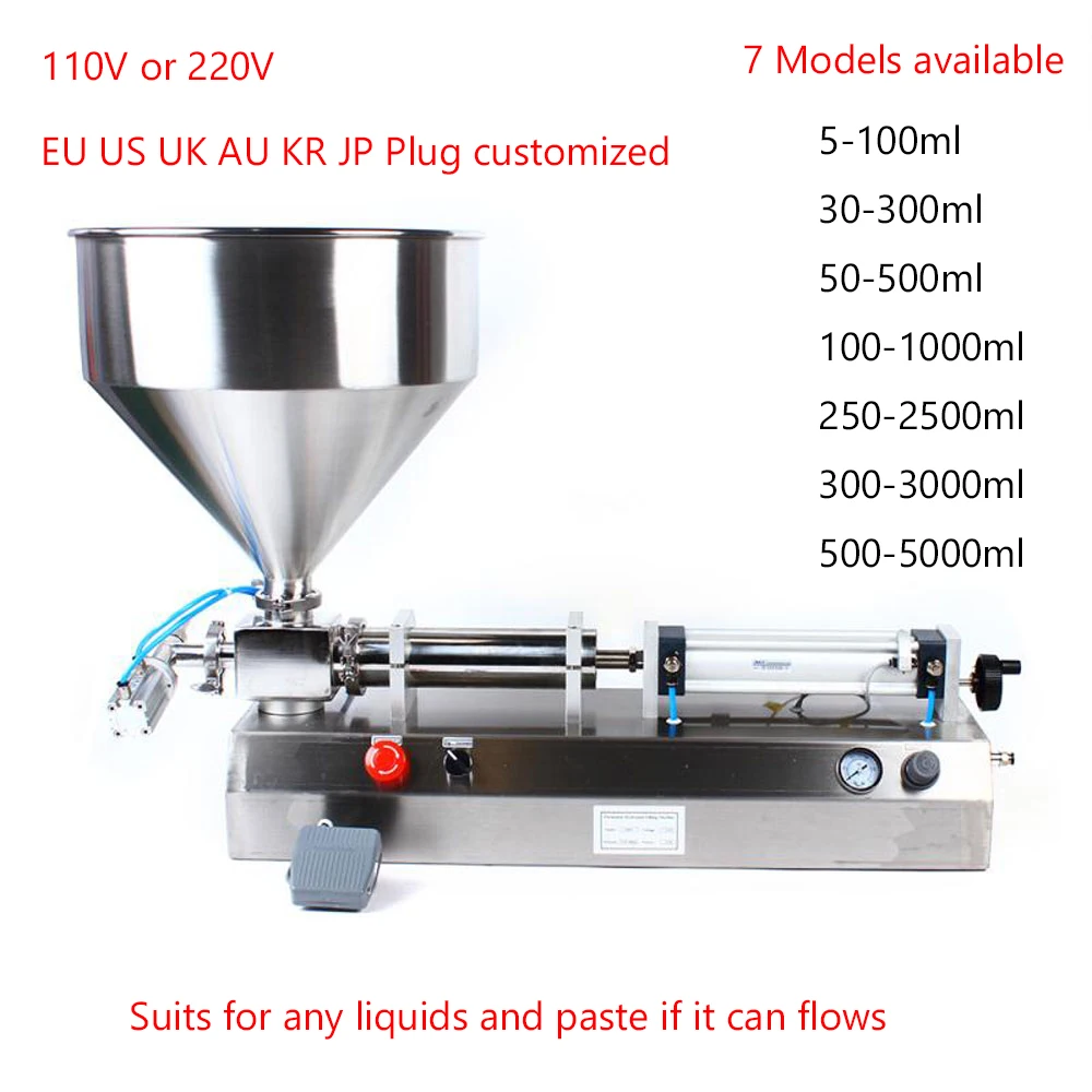 

Pneumatic Paste Liquid Filling Machine 5-5000ml Quantitative Bottle Filler for Food Beverage Facial Cream Juice Honey Shampoo