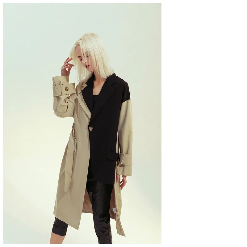 2024 Vorfrühling Britischer Retro-Stil Patchwork-Farbe Asymmetrische personalisierte Trenchcoat-Anzugjacke_voghion.com