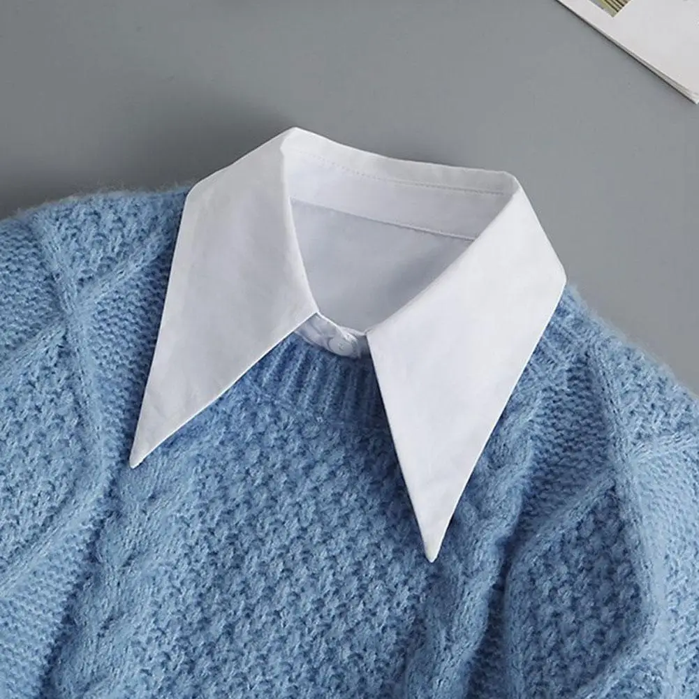 Women White Long Pointed Flat Dickey Collar Big Lapel Fake Collar Detachable Lapel Half Shirt Blouse Removable False Collars