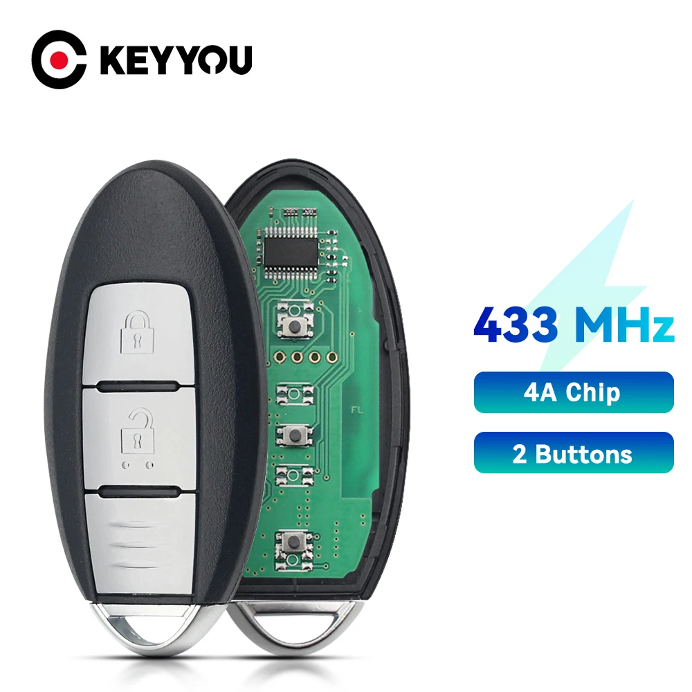 KEYYOU Für Nissan Juke Qashqai X-Trail J10 J11 2012-2020 Jahr Smart Remote Key 433 Mhz 2 Tasten fit Keyless Entry 4A ID46 Chip