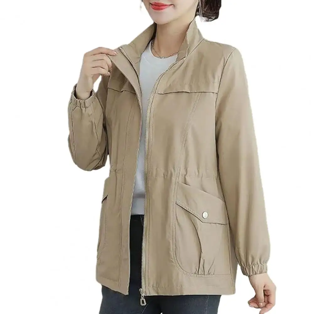 

Women Long Sleeve Jacket Stand Collar Jacket Stylish Women's Double Layer Windbreaker with Stand Collar Zipper for Autumn