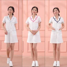 

White beauty uniform dress Short-sleeved Skin manager work clothes spa uniform scrub uniform pink large size Salon clothes