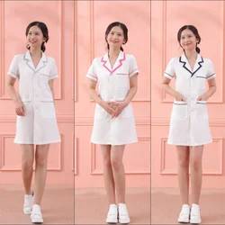 White beauty uniform dress Short-sleeved Skin manager work clothes spa uniform scrub uniform pink large size Salon clothes