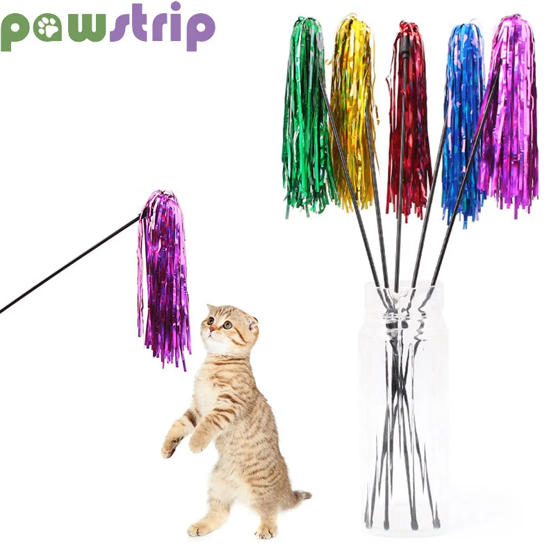 

Random Color Colorful Ribbon Cat Toy Wand Funny Kitten Teaser Toys 45cm Long Plastic Stick Pet Cats Interactive Toy Pet Supplies