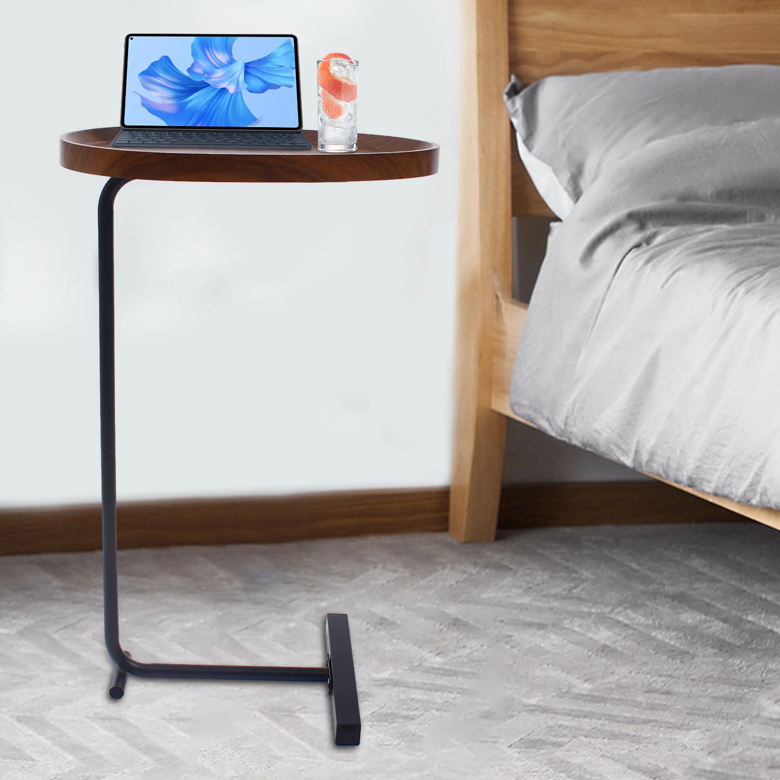 C Shaped End Table Couch Side Table Sofa Tray Table Coffee Table with Metal Frame for Livingroom Bedroom Office 4
