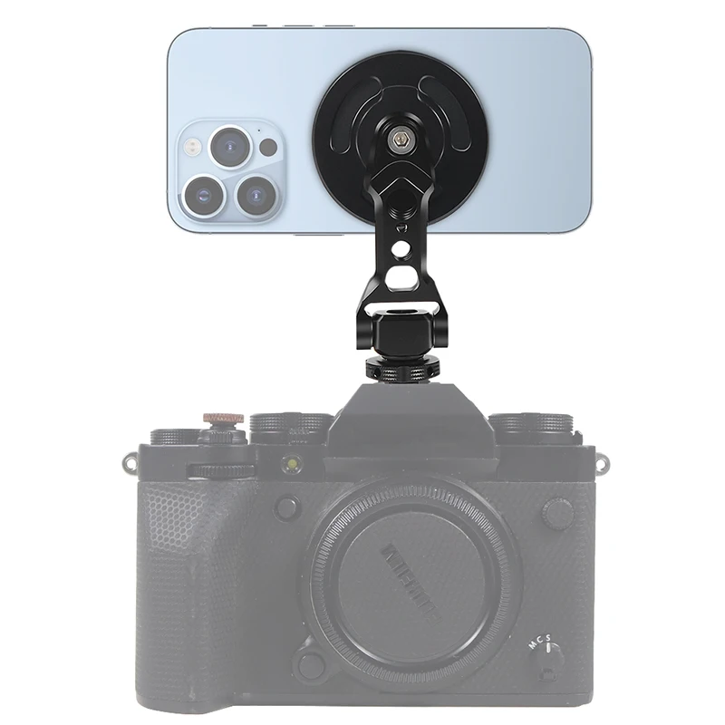 

360 Rotating Metal Phone Tripod Mount Magnetic Base Phone Clip with Cold Shoe for iPhone 15 14 13 Samsung Tripod Mic Fill Light