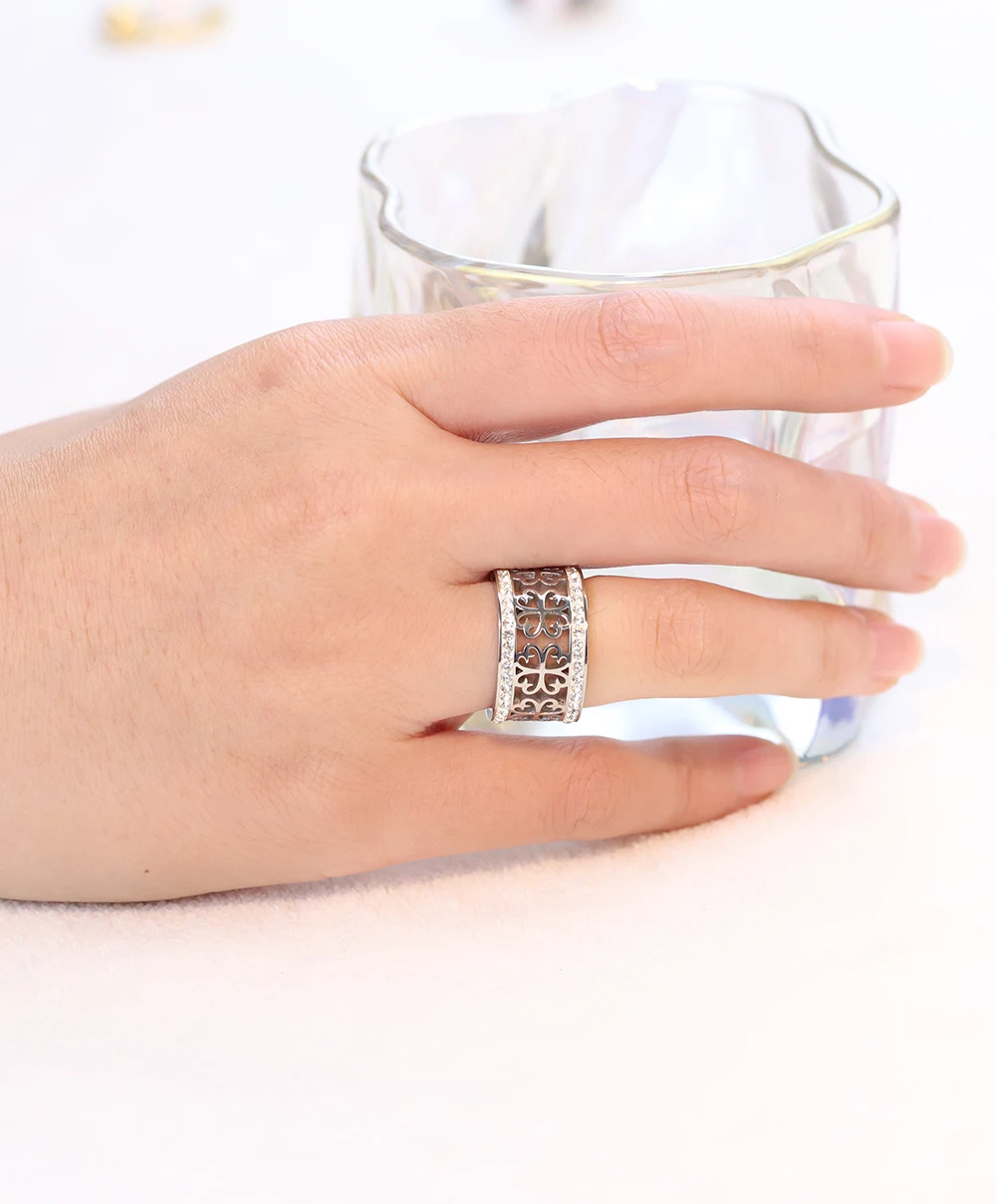 Wedding Rings For Women Rose Gold Color Stainless Steel 2 Row Zircon Crystal wedding rings,finger rings,womens ring,jewelry rings,ring jewelry,cubic zircon ring